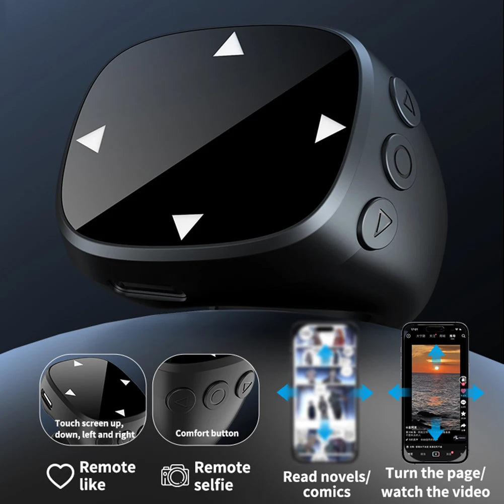 Touch Screen Wireless Remote Control For TikTok Scrolling Ring Bluetooth 5.3 Fingertip Selfie Video Page Turner for iOS Android