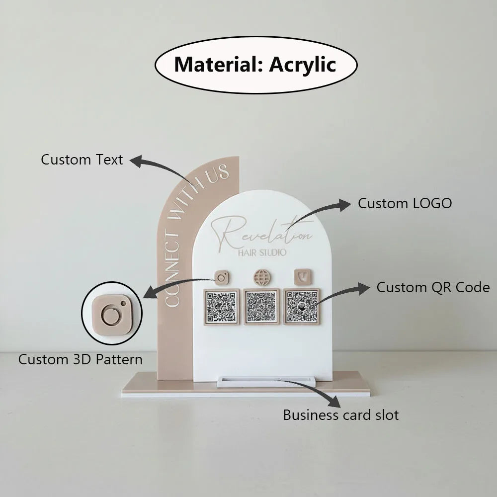 Personalized Custom Content Acrylic QR Code Desktop Stand Customizable Name For Retail Shops To Boost Social Media Followers