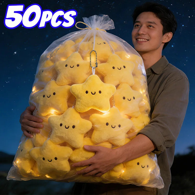 Cartoon Cute Squeezing Stars Plush Toy Keychain for Women Men Fluffy Soft Bag Pendant Mini Yellow Keyring Charms Keyring Gifts