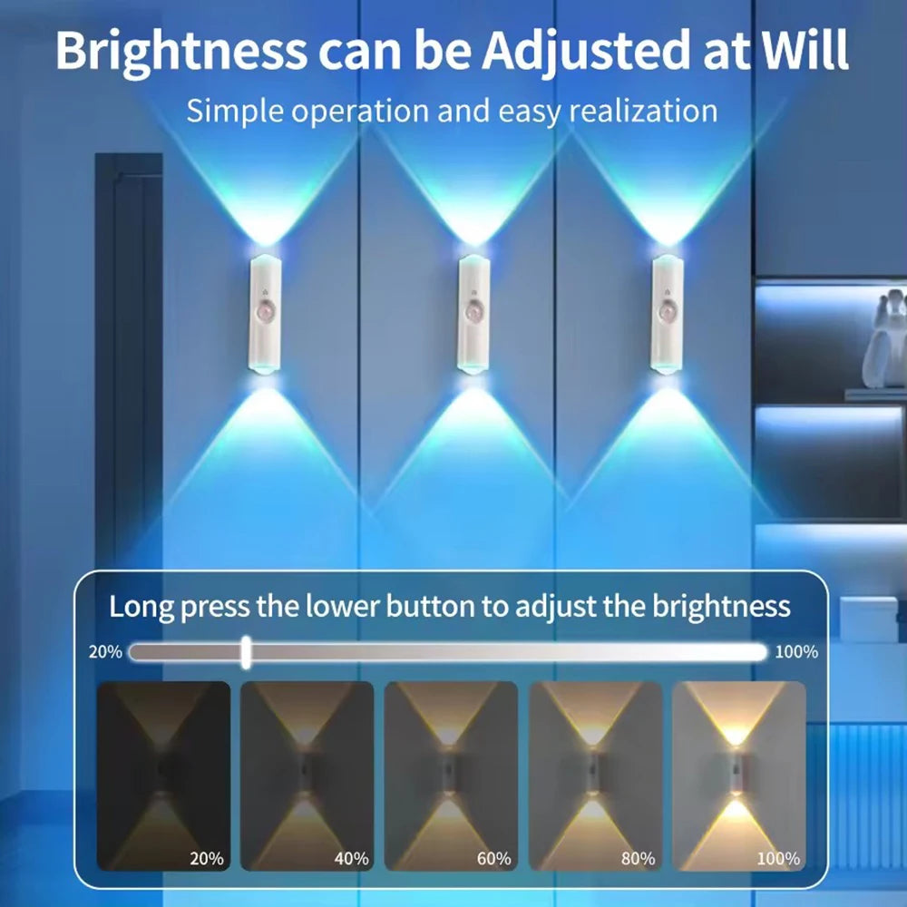 2Pcs Double-head LED Night Light Motion Sensor RGB Rechargeable Magnetic Wall Lamp Mood Ambient Light for Cabinet Hallway Stair