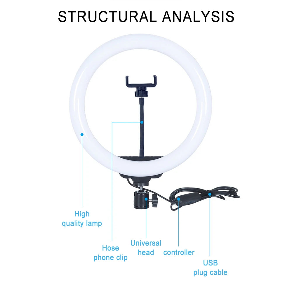 LED Selfie Ring Lighting Photographic Selfie Ring Lamp USB Remote Fill Light For YouTube Video Live Phone Holder & Tripod