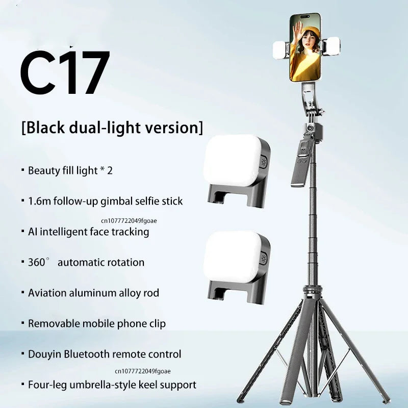 C17 Selfie Stick Intelligent Ai Mobile Follow-Up Anti Shake Retractable Pan Tilt Automatic Camera Tool Phone Holder