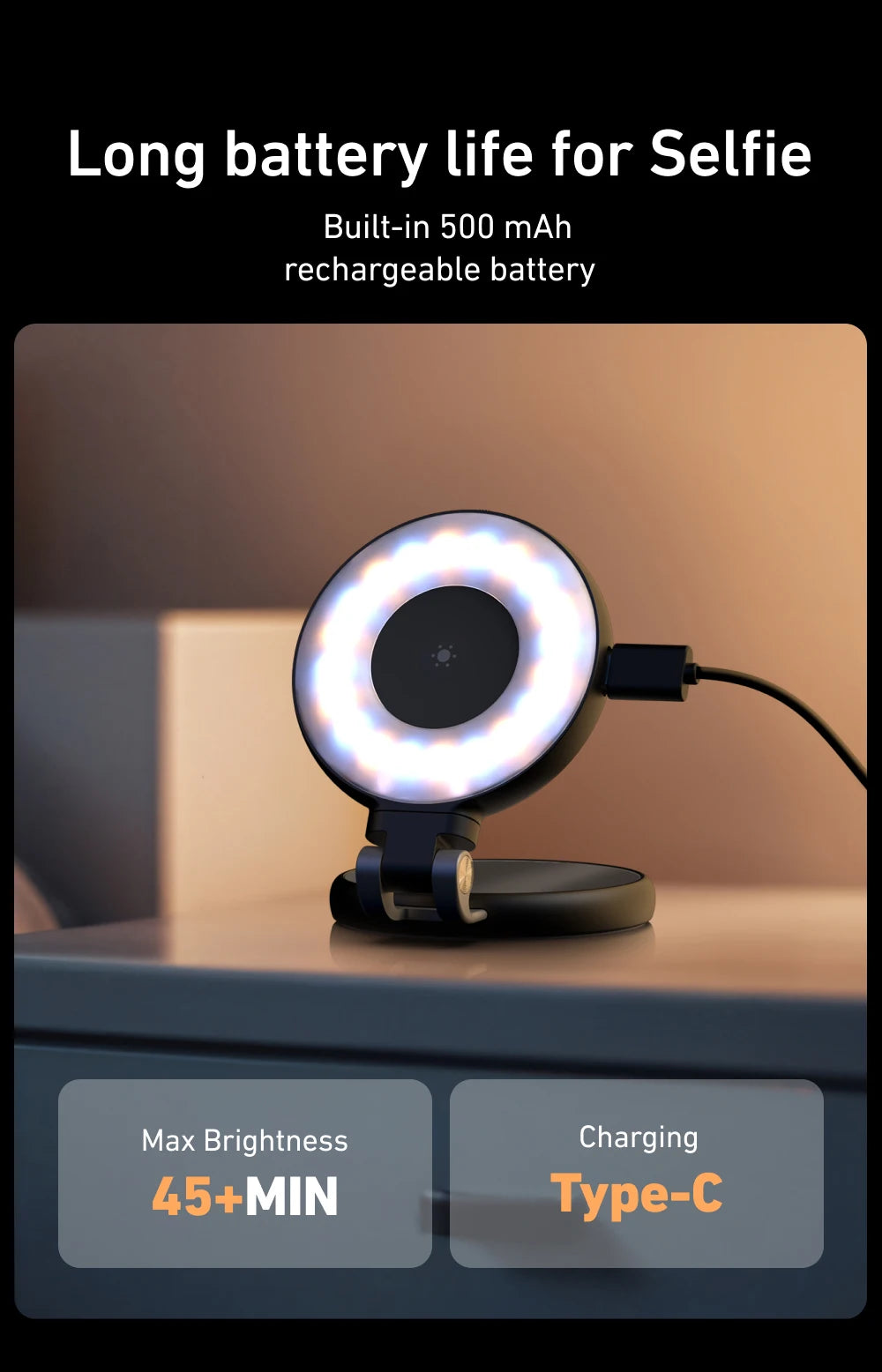 TELESIN Magnetic Fill Light Mini Selfie Light 3 Modes Adjustable Brightness with iPhone Magsafe 360° LED Selfie Ring Fill Light