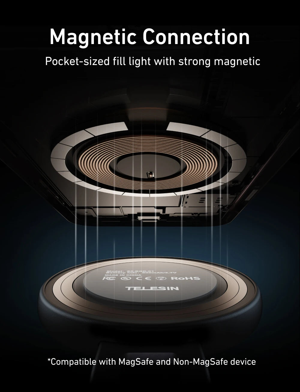 TELESIN Magnetic Fill Light Mini Selfie Light 3 Modes Adjustable Brightness with iPhone Magsafe 360° LED Selfie Ring Fill Light