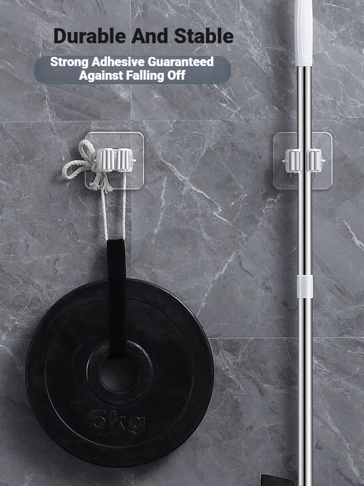Self-Adhesive Mop Holder – Wall-Mounted Storage Rack