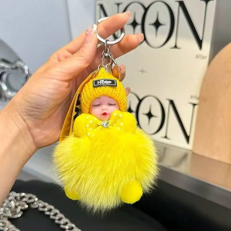 Cute Fluffy Plush Sleepy Doll Keychain For Women Bag Car Key Chain Kawaii Key Ring On Bag Car Trinket Pendant Gift