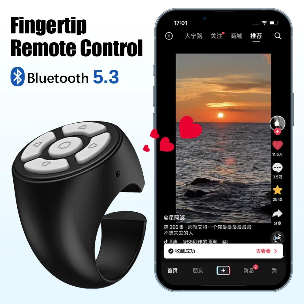 Finger Remote Control Scrolling Ring Tiktoks Remote Mobile Phone Video Remote Control Selfie Stick Camera Bluetoothcompatible