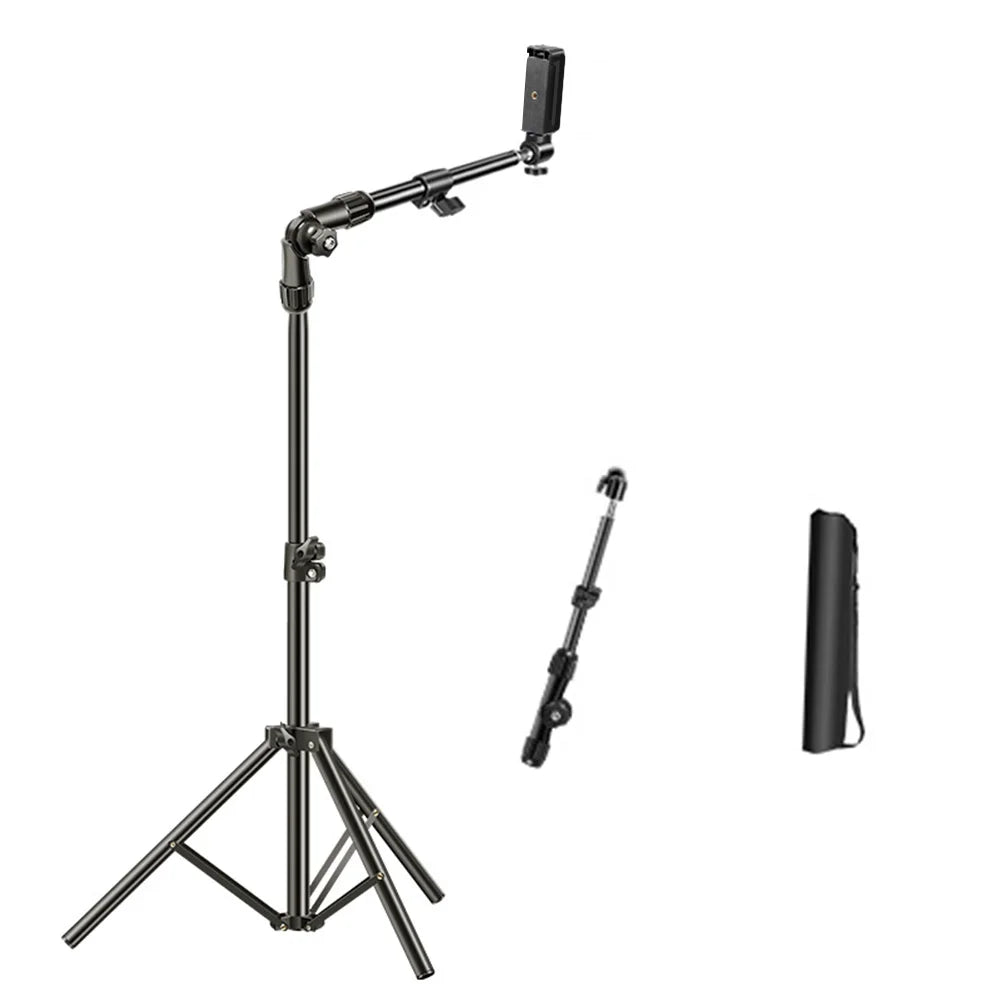 Horizontal Overhead Tripod Adjustable Cell Phone Tripod Stand for Filming Video Recording Live Stream Floor Telescopic Bracket
