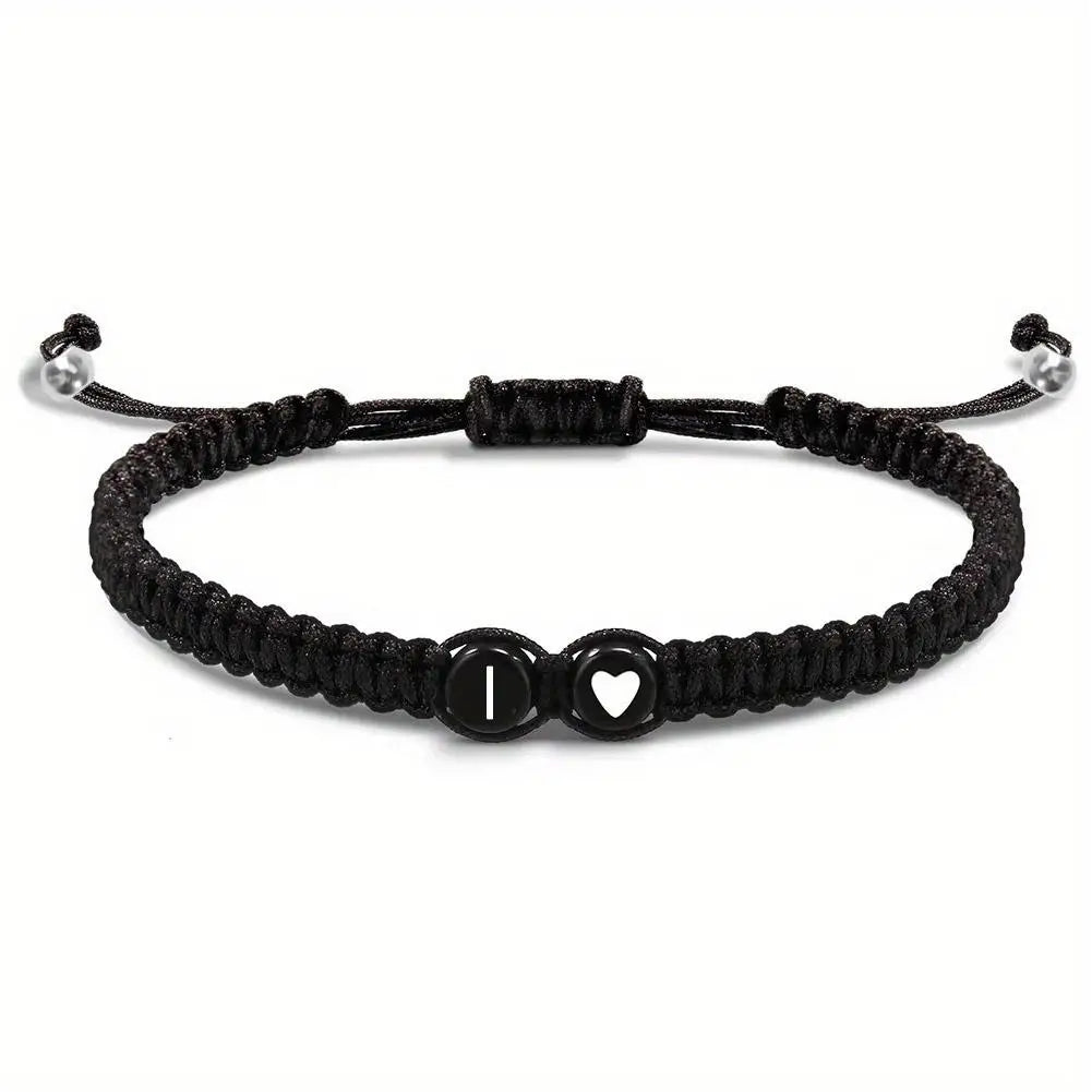 Handmade A-Z 26 Letter Heart Bracelet Woven Baided Rope Women Men Initials Name Adjustable Bangle Couple Lover Friends Jewelry