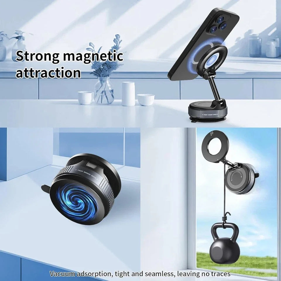 Foldable Vacuum Magnetic Car Phone Holder 360° Rotation Stable Universal Mount Strong Suction Cup