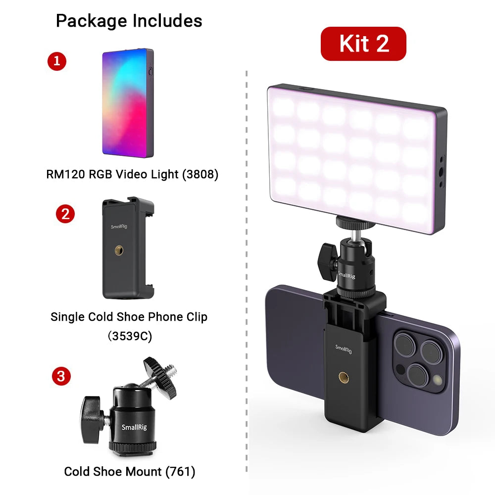 SmallRig RM120 Long-Battery-Life RGB Video Light Universal RGB Camera Light Portable Full Colors All-Metal Light for TikTok 3808