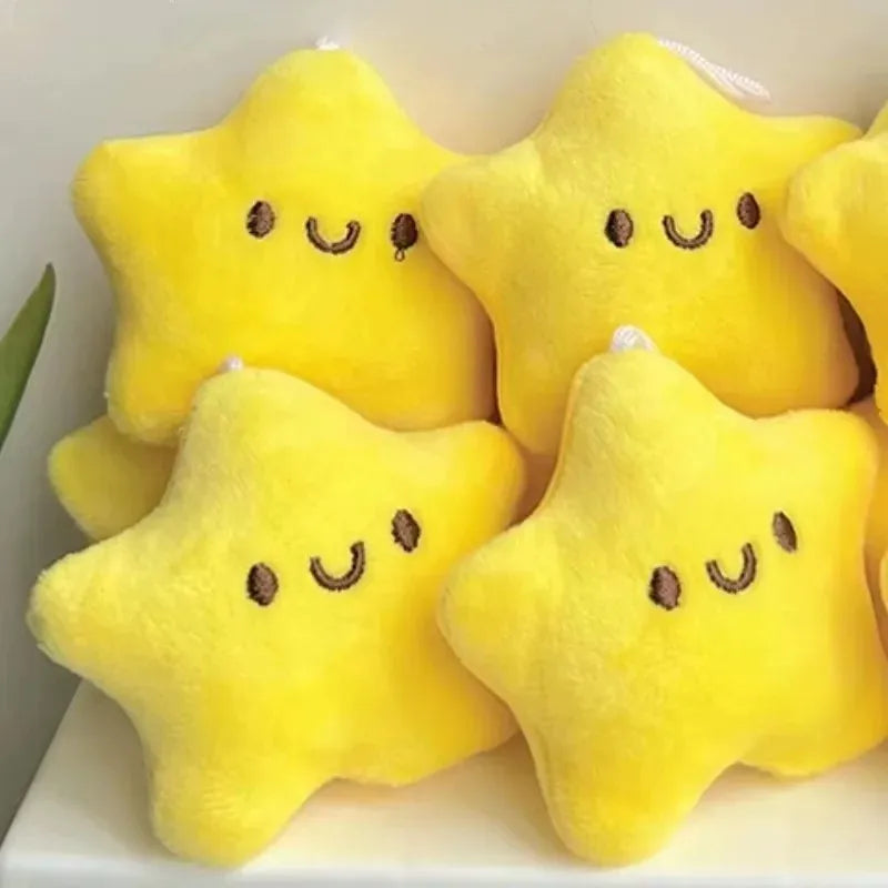 Cartoon Cute Squeezing Stars Plush Toy Keychain for Women Men Fluffy Soft Bag Pendant Mini Yellow Keyring Charms Keyring Gifts