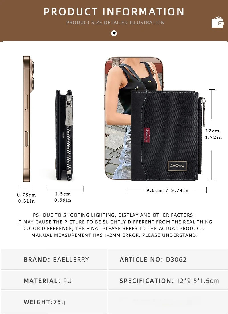 Baellerry Luxury Brand RFID Simple Men's Zipper Wallets Card Holder Male Wallet Photo Holder Coin Pocket Purses for Men
