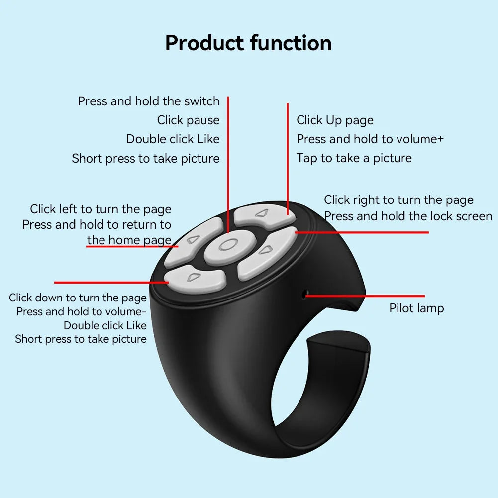 Bluetooth Selfie Remote Control for Mobile Phone App Page Turner Bluetooth Scrolling Camera Video for Tik Tok E-book