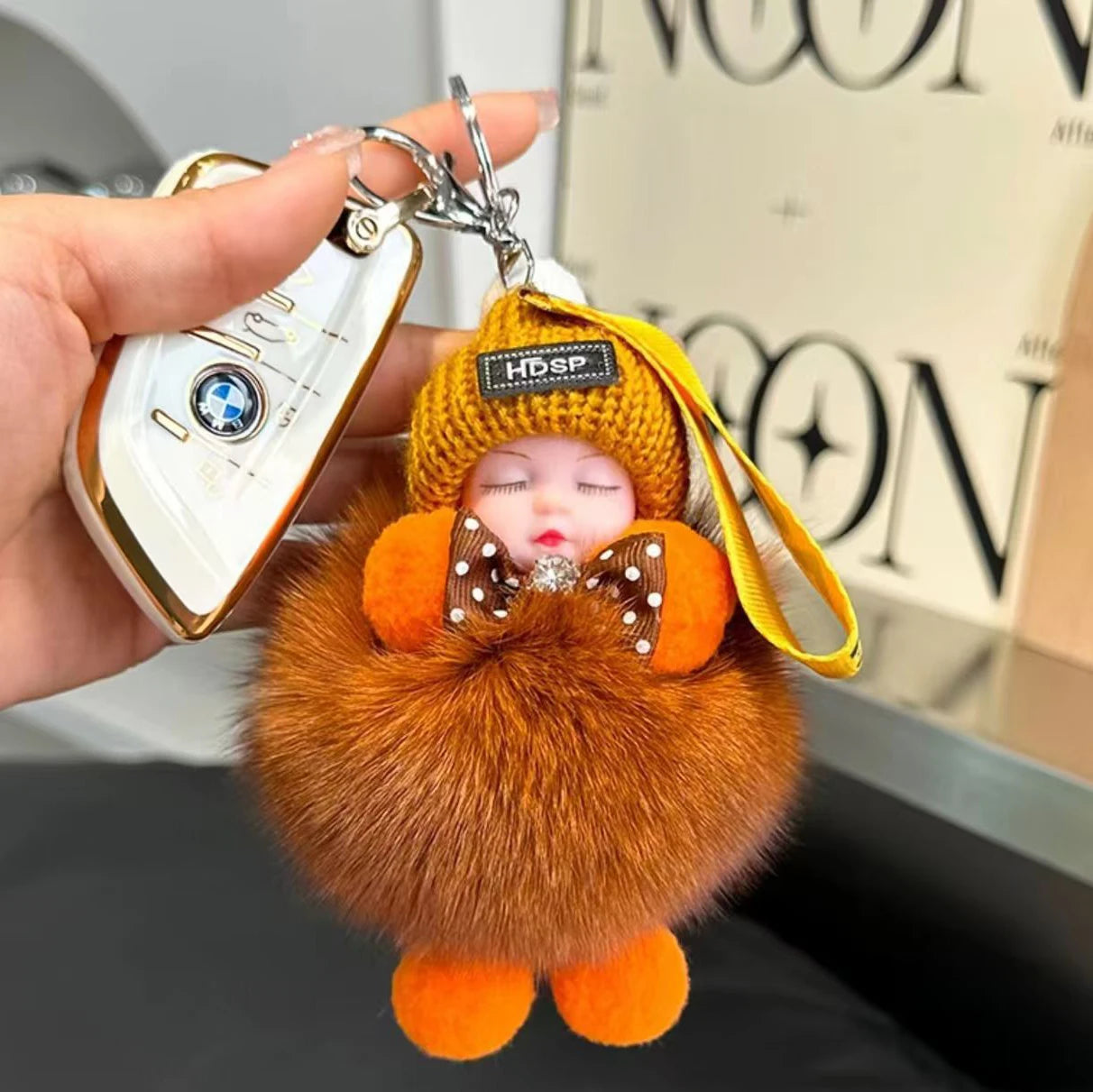 Cute Fluffy Plush Sleepy Doll Keychain For Women Bag Car Key Chain Kawaii Key Ring On Bag Car Trinket Pendant Gift