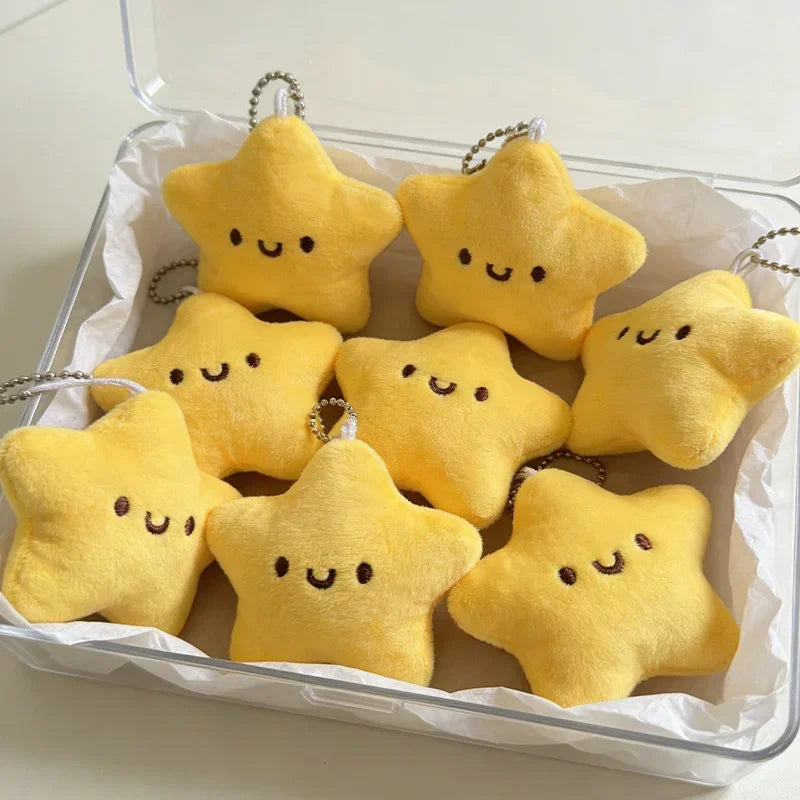 Mini Cartoon Yellow Squeezing Cute Stars Plush Toy Key Chain Fluffy Soft Cute Bag Pendant Keyring Charms Keychains Girl Gifts