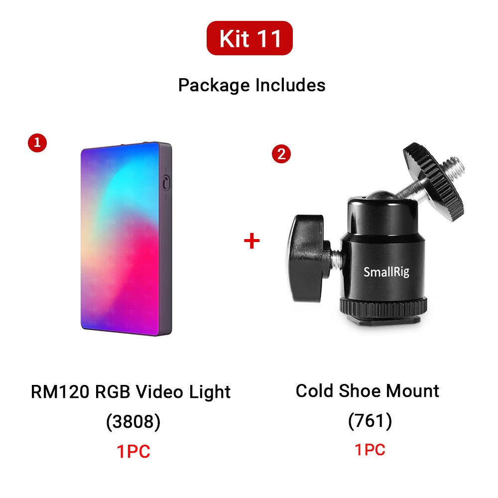 SmallRig RM120 Long-Battery-Life RGB Video Light Universal RGB Camera Light Portable Full Colors All-Metal Light for TikTok 3808
