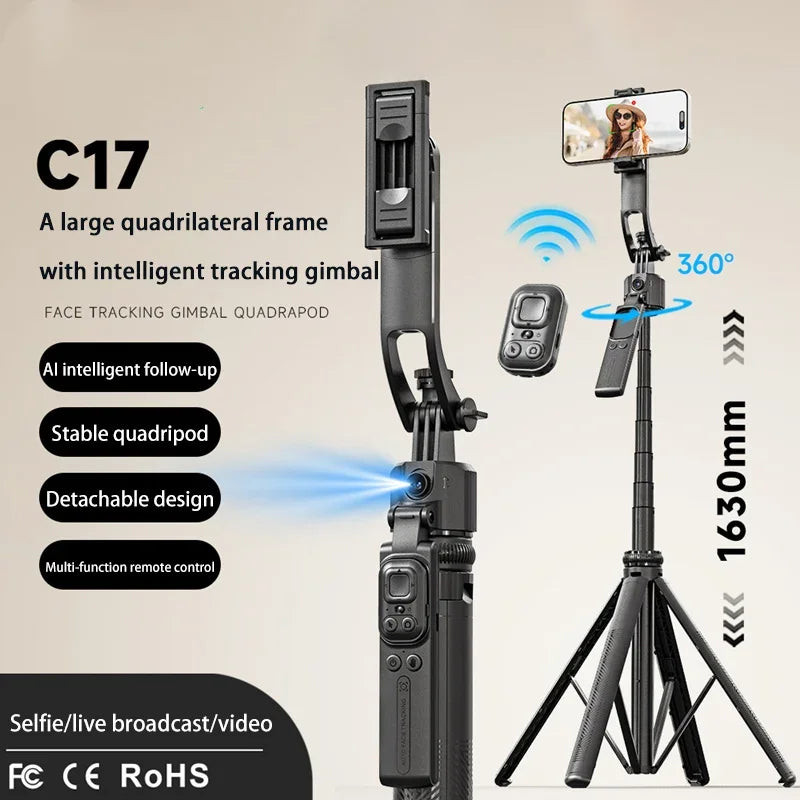 C17 Selfie Stick Intelligent Ai Mobile Follow-Up Anti Shake Retractable Pan Tilt Automatic Camera Tool Phone Holder