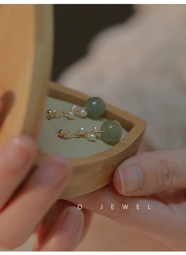 VOQ Natural Hetian Jade Earrings Feminine High-end Luxury Stud Earrings Women's Boutique Pearl Jewelry