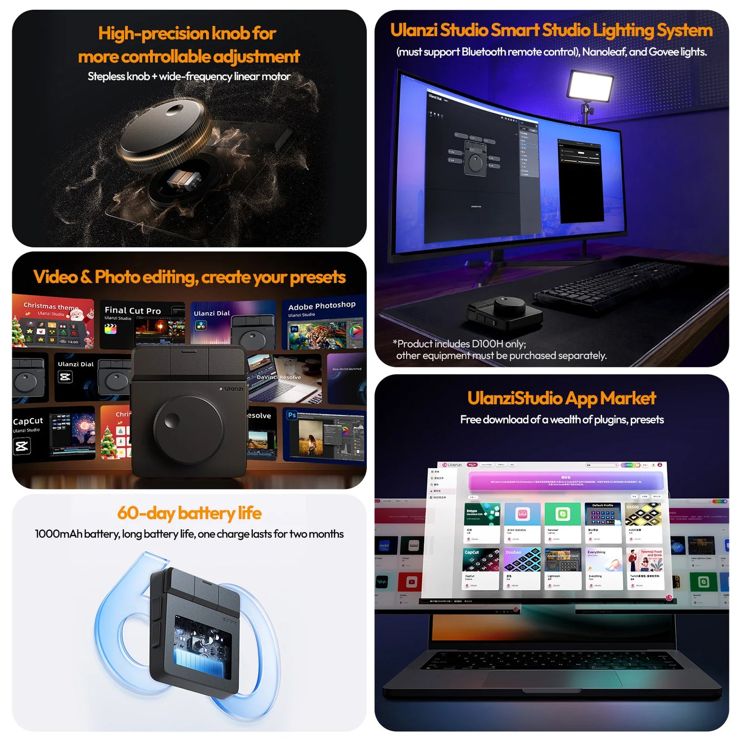 Ulanzi D100H Dial Creative Controller Video Editing Assistant for Youtube Tiktok PR PS Support Bluetooth Key Production Console