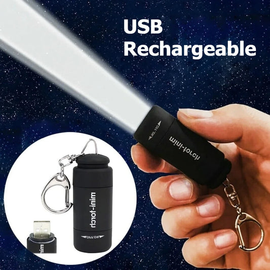 Micro LED Strong Light Pocket Keychain Flashlight USB Rechargeable Waterproof Outdoor Hiking Camping Mini Flashlight Pendant
