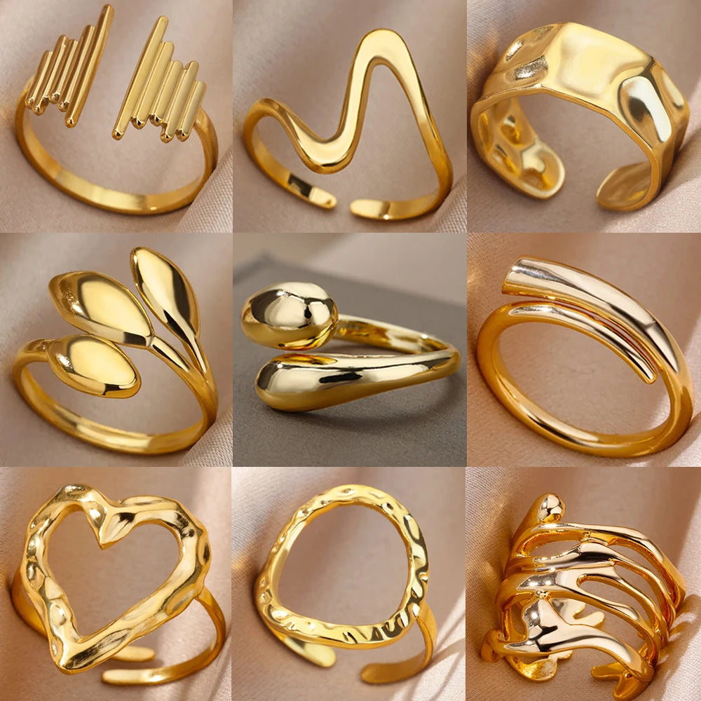 Stainless Steel Rings For Women 2026 Trend Open Gold Color Double Bead Ball Ring Wedding Aesthetic Jewelry Couple Gift anillos