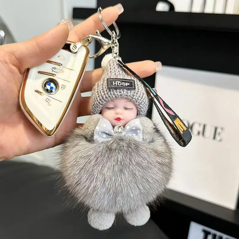 Cute Fluffy Plush Sleepy Doll Keychain For Women Bag Car Key Chain Kawaii Key Ring On Bag Car Trinket Pendant Gift