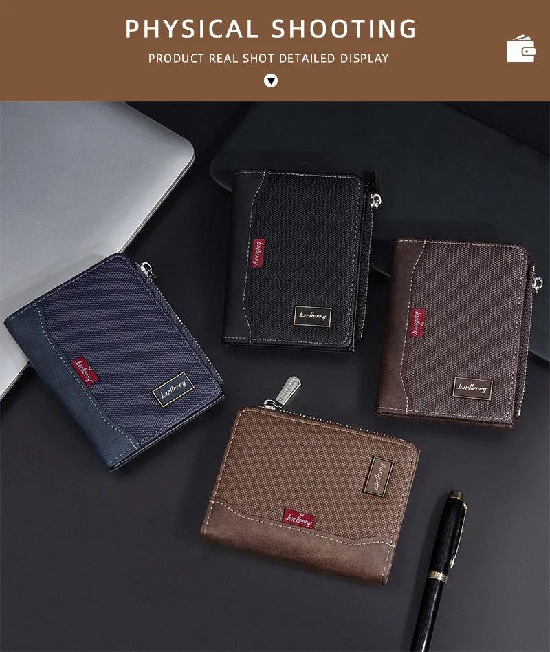 Baellerry Luxury Brand RFID Simple Men's Zipper Wallets Card Holder Male Wallet Photo Holder Coin Pocket Purses for Men