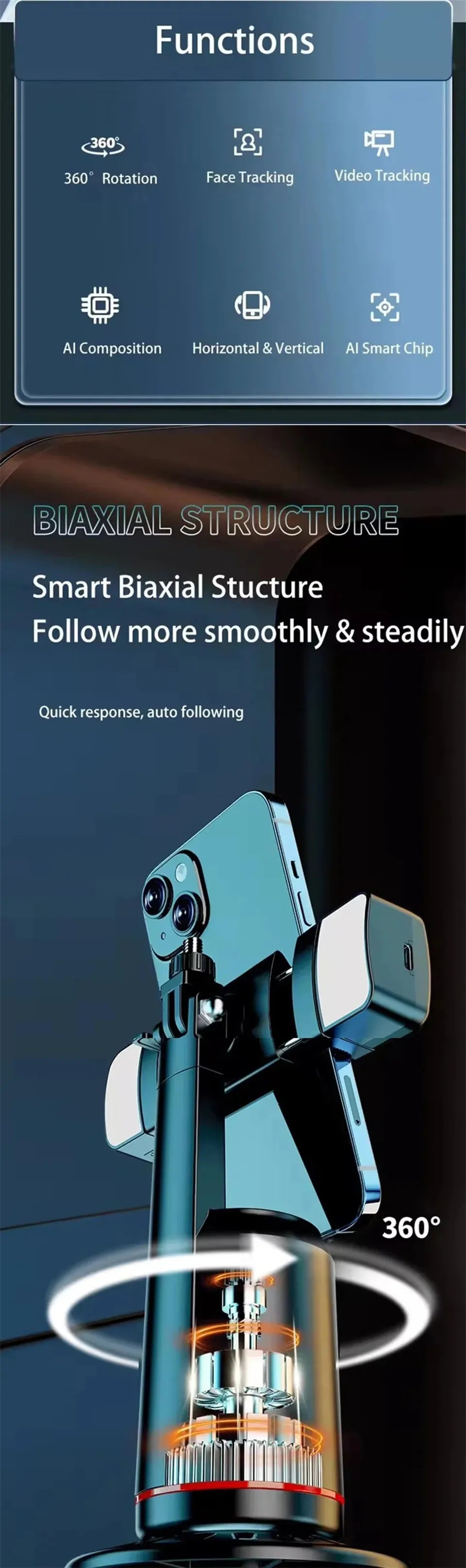 New Q02 360 Rotation Follow-up Gimbal Stabilizer Monopod Desktop Tracking Gimbal with Remote for Phone Tiktok Live Photography