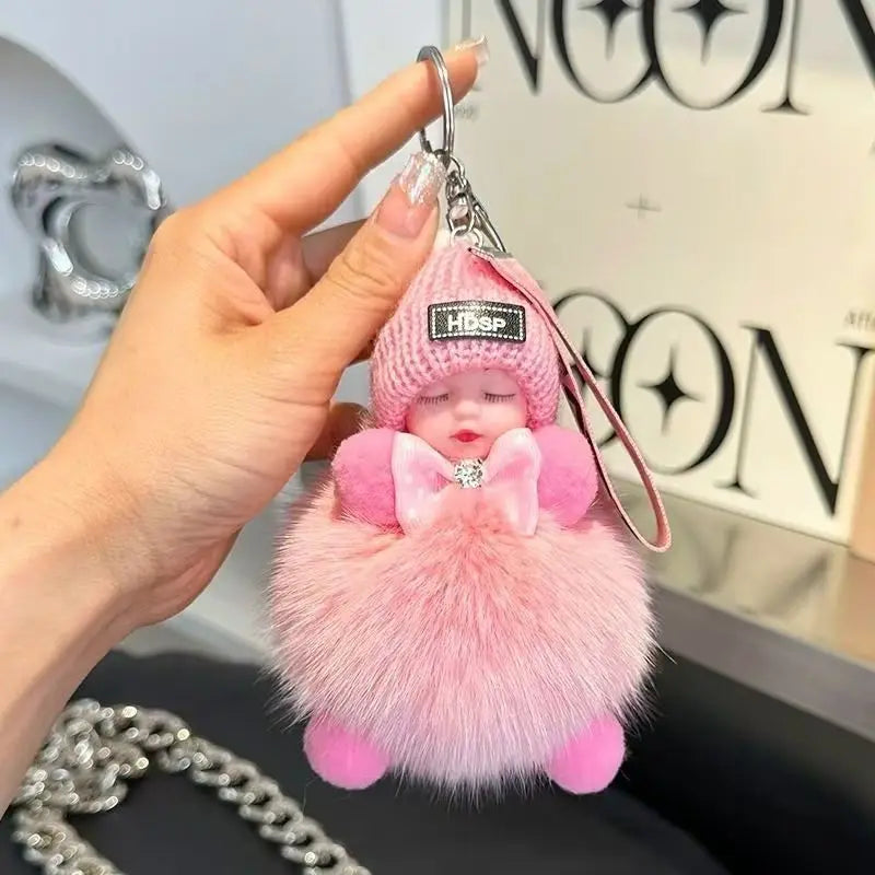 Cute Fluffy Plush Sleepy Doll Keychain For Women Bag Car Key Chain Kawaii Key Ring On Bag Car Trinket Pendant Gift