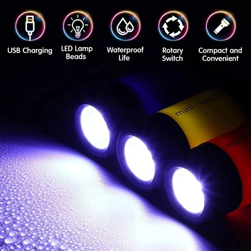 Micro LED Strong Light Pocket Keychain Flashlight USB Rechargeable Waterproof Outdoor Hiking Camping Mini Flashlight Pendant
