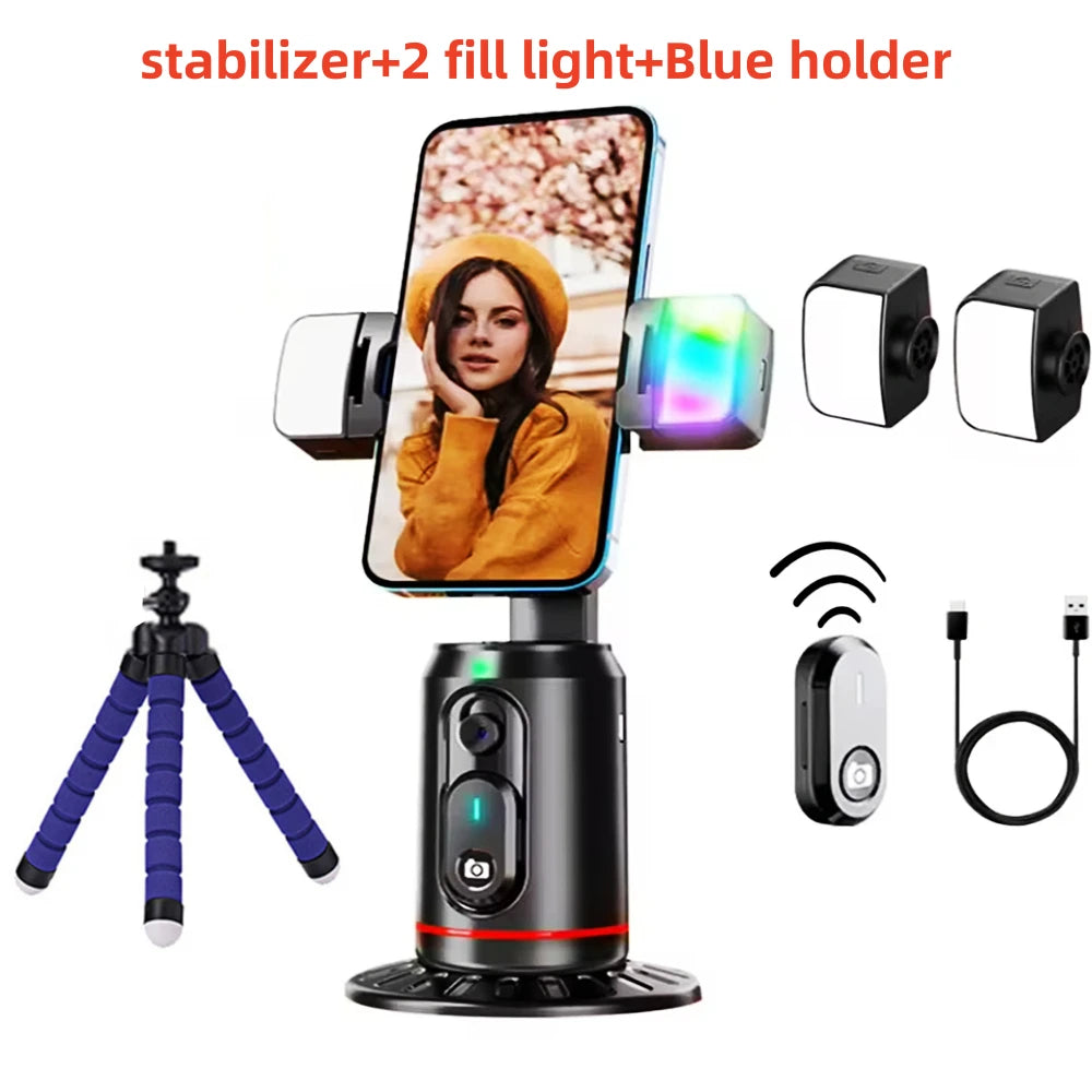 FANGTUOSI 360 Rotation Follow-up Gimbal Stabilizer Monopod Desktop Tracking Gimbal with Remote for Phone Tiktok Live Photography