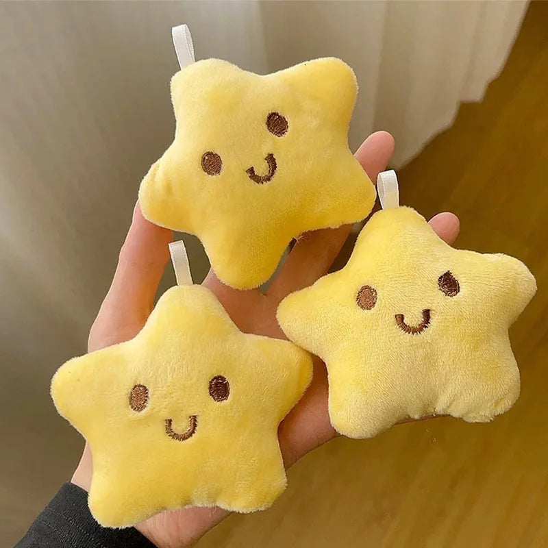 Cartoon Cute Squeezing Stars Plush Toy Keychain for Women Men Fluffy Soft Bag Pendant Mini Yellow Keyring Charms Keyring Gifts