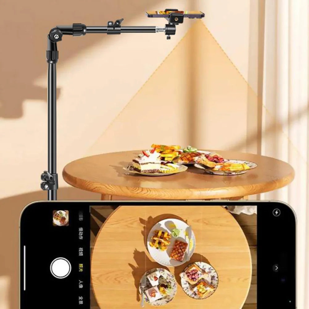 Horizontal Overhead Tripod Adjustable Cell Phone Tripod Stand for Filming Video Recording Live Stream Floor Telescopic Bracket