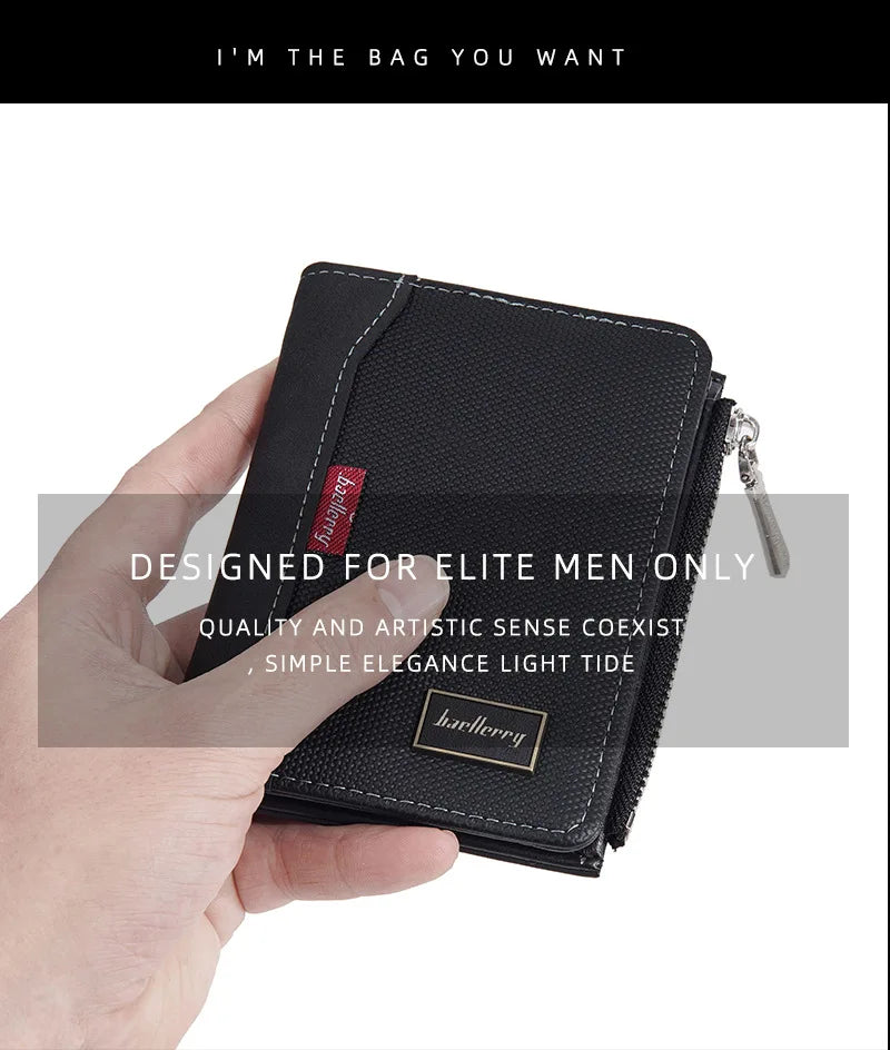 Baellerry Luxury Brand RFID Simple Men's Zipper Wallets Card Holder Male Wallet Photo Holder Coin Pocket Purses for Men