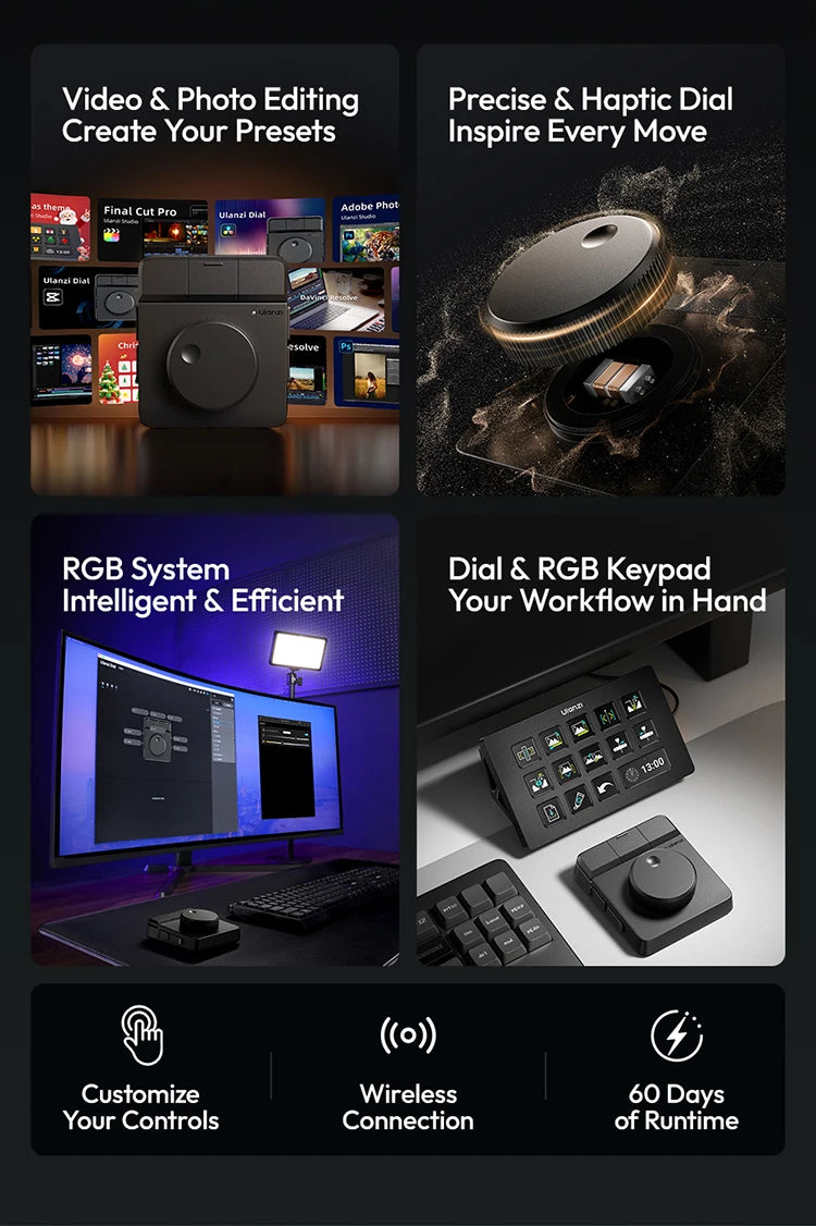 Ulanzi D100H Dial Creative Controller Video Editing Assistant for Youtube Tiktok PR PS Support Bluetooth Key Production Console