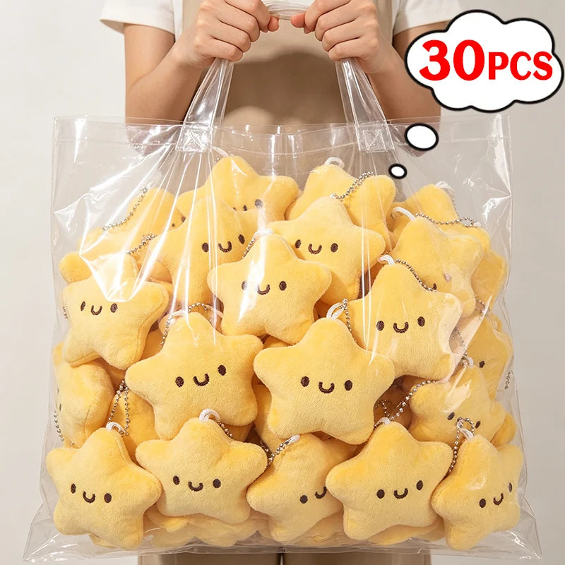 Mini Cartoon Yellow Squeezing Cute Stars Plush Toy Key Chain Fluffy Soft Cute Bag Pendant Keyring Charms Keychains Girl Gifts