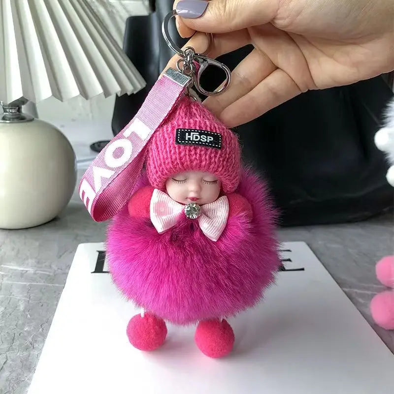 Cute Fluffy Plush Sleepy Doll Keychain For Women Bag Car Key Chain Kawaii Key Ring On Bag Car Trinket Pendant Gift
