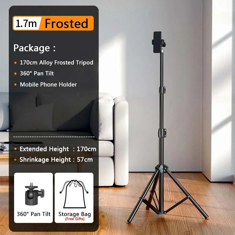 1/2X 1.7M Selfie Stick Tripod Portable Universal Camera Tripod with Mobile Phone Fixing Clip 360° Rotation for Phone Camera Vlog