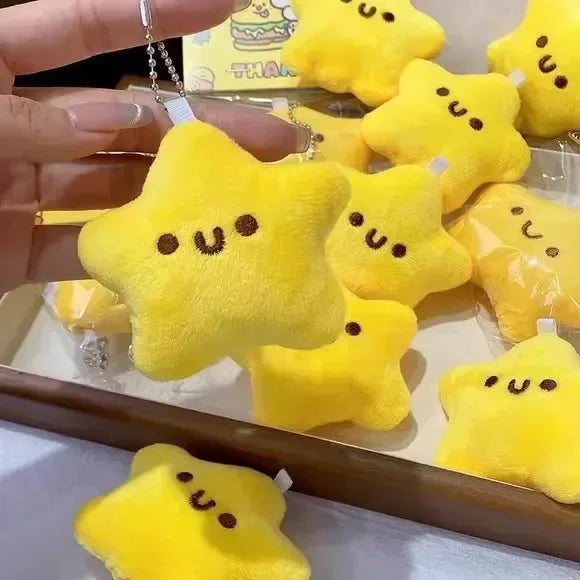 Mini Cartoon Yellow Squeezing Cute Stars Plush Toy Key Chain Fluffy Soft Cute Bag Pendant Keyring Charms Keychains Girl Gifts