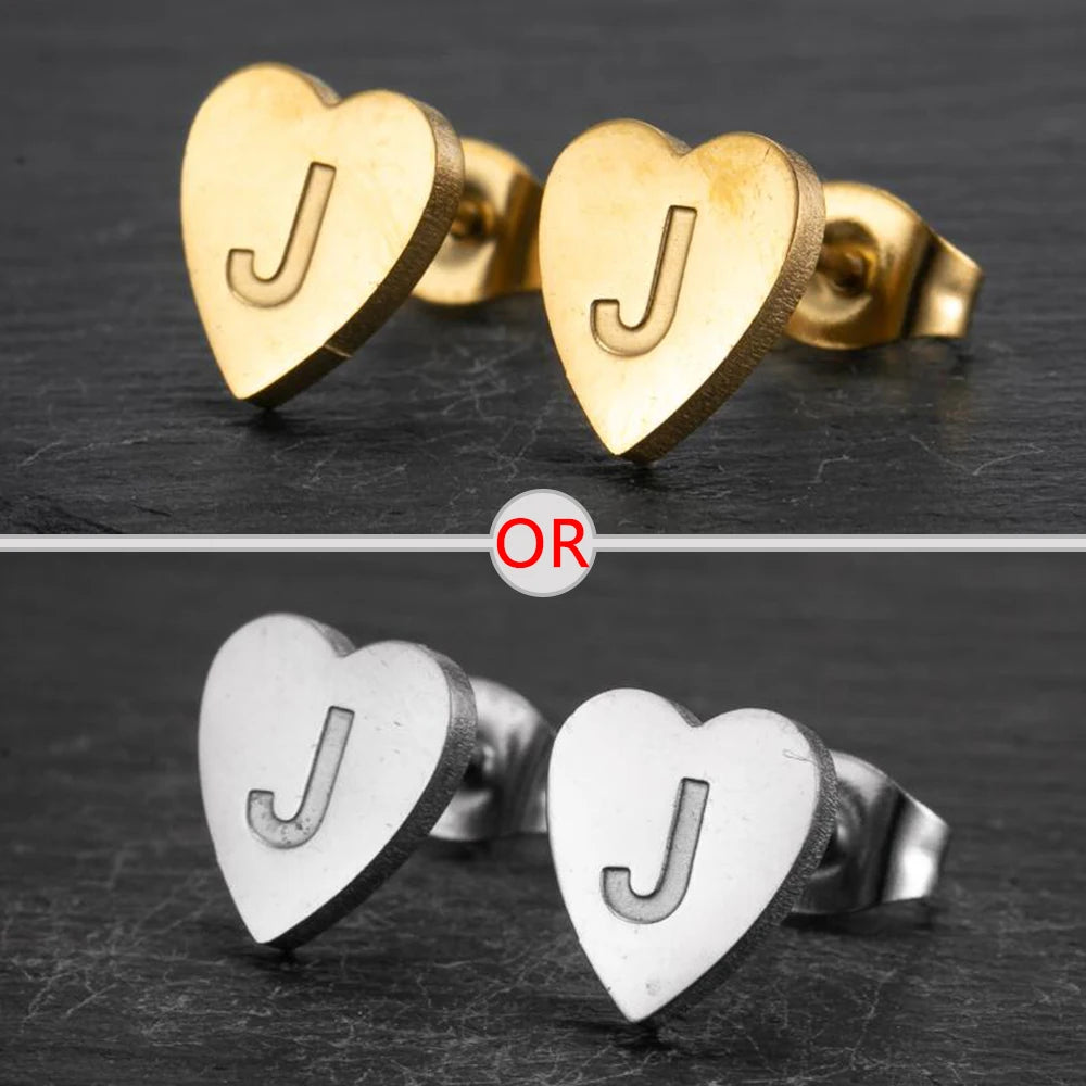 100% Stainless Steel A-Z Initial Earrings for Women Girls Personalize Letter Name Heart Stud Earring Family Jewelry Best Gifts
