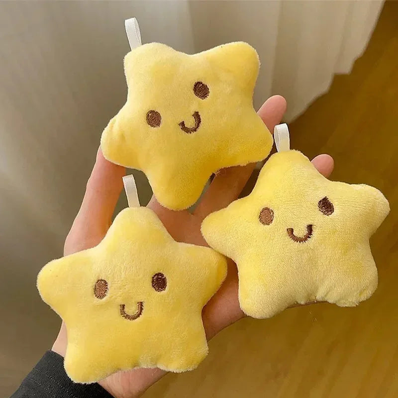 Mini Cartoon Yellow Squeezing Cute Stars Plush Toy Key Chain Fluffy Soft Cute Bag Pendant Keyring Charms Keychains Girl Gifts