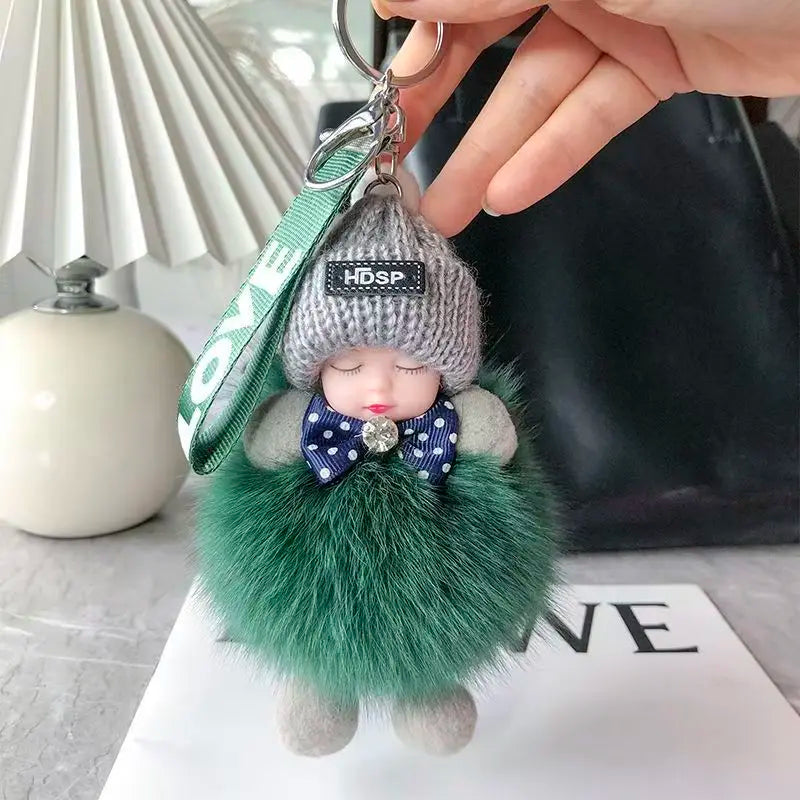 Cute Fluffy Plush Sleepy Doll Keychain For Women Bag Car Key Chain Kawaii Key Ring On Bag Car Trinket Pendant Gift