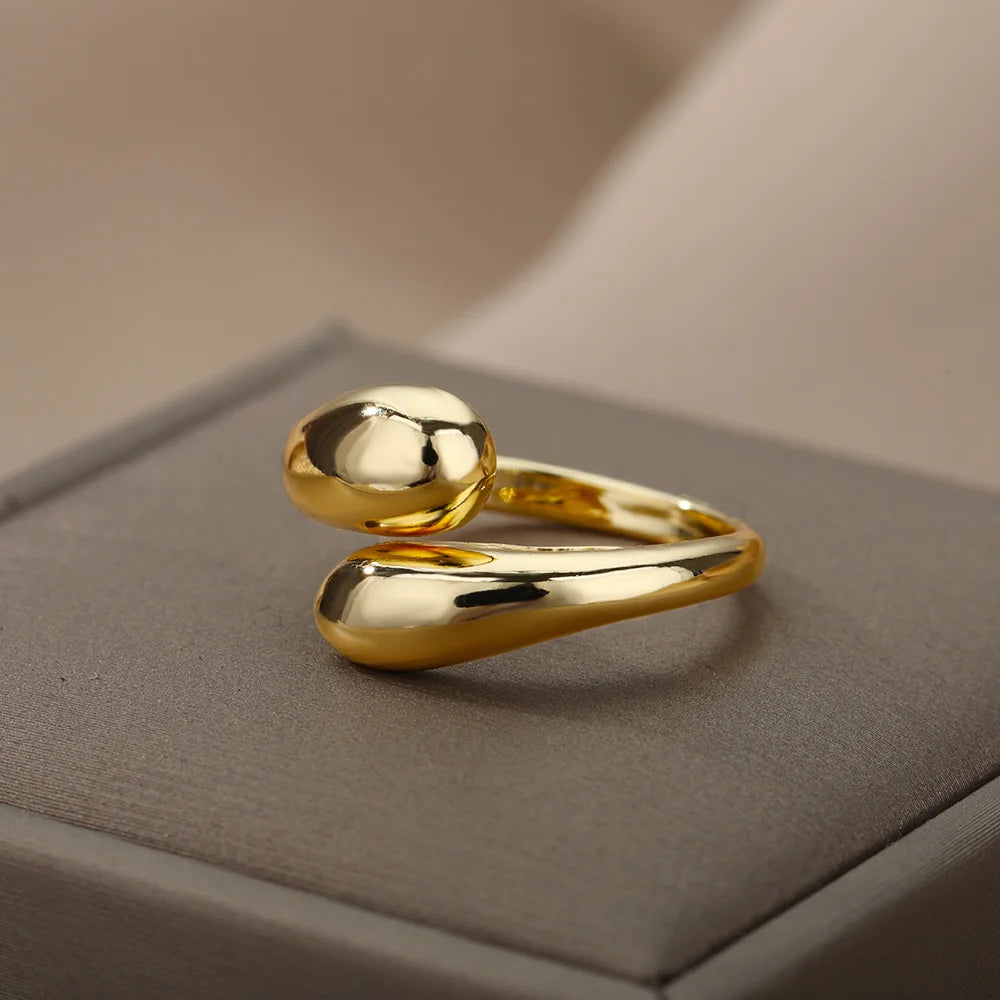 Stainless Steel Rings For Women 2026 Trend Open Gold Color Double Bead Ball Ring Wedding Aesthetic Jewelry Couple Gift anillos