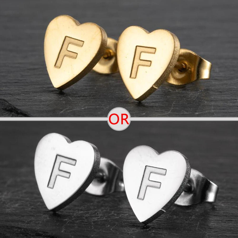100% Stainless Steel A-Z Initial Earrings for Women Girls Personalize Letter Name Heart Stud Earring Family Jewelry Best Gifts