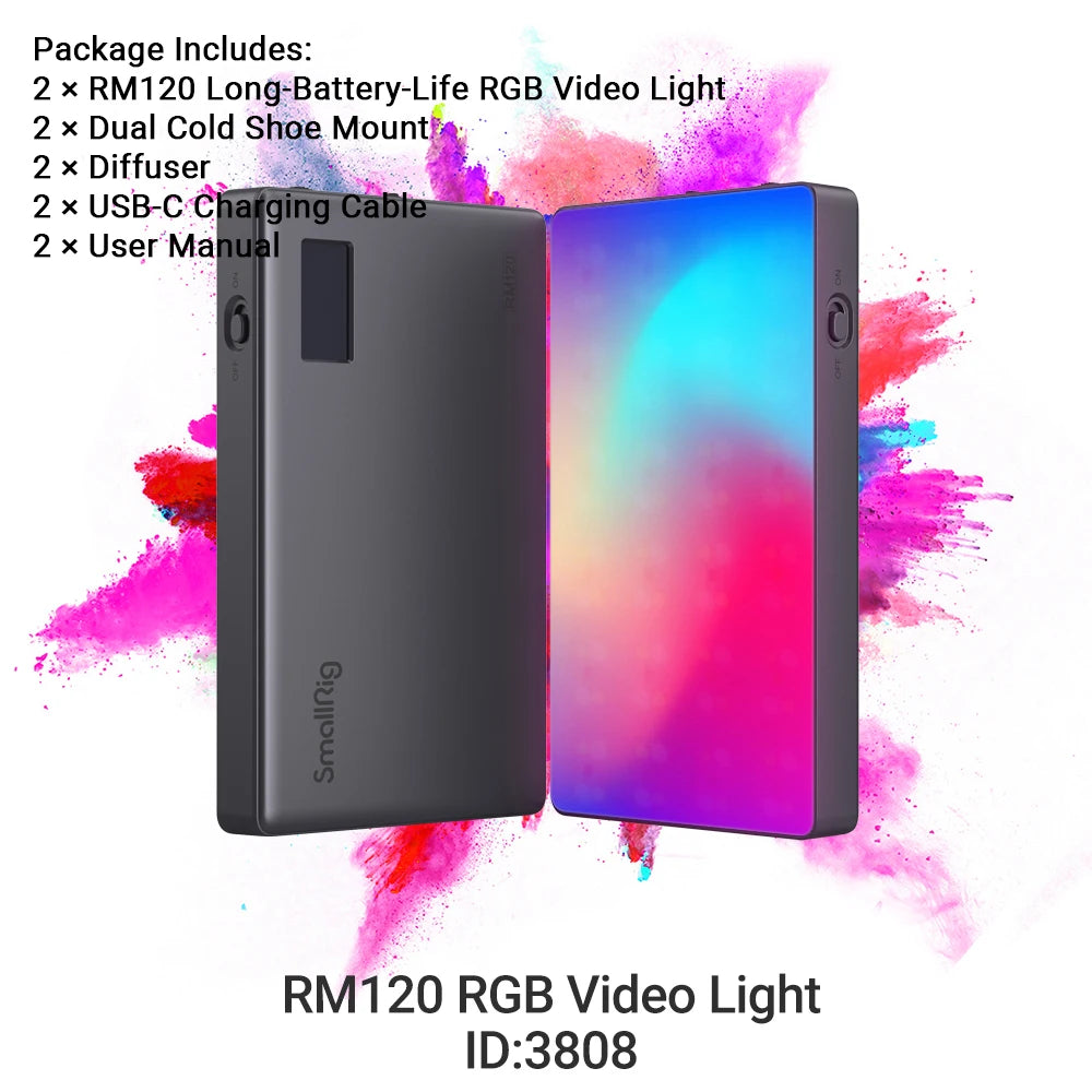 SmallRig RM120 Long-Battery-Life RGB Video Light Universal RGB Camera Light Portable Full Colors All-Metal Light for TikTok 3808