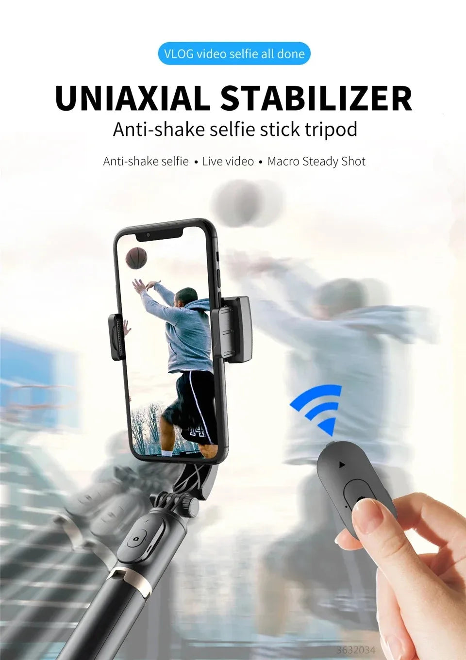 BSLIUFANG NEW mini 360 Rotation Following Shooting Mode Stabilizer Gimbal For Smartphone Live Photography Selfie Stick Tripod