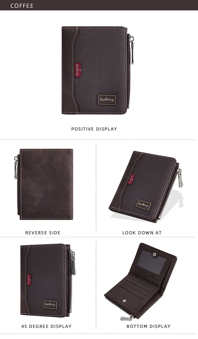 Baellerry Luxury Brand RFID Simple Men's Zipper Wallets Card Holder Male Wallet Photo Holder Coin Pocket Purses for Men