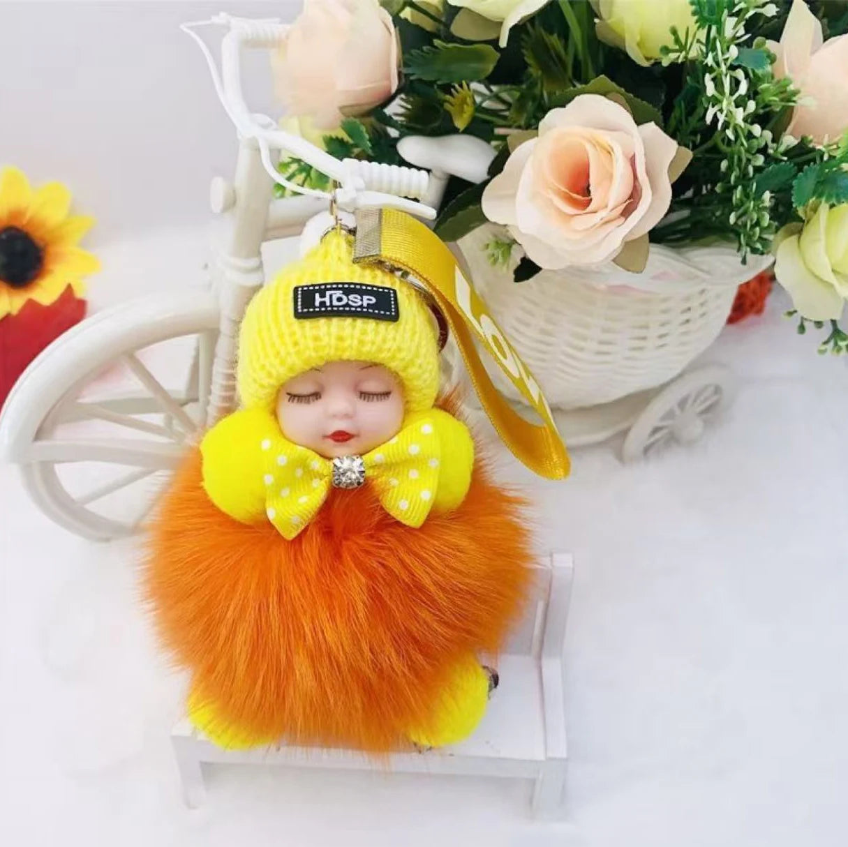 Cute Fluffy Plush Sleepy Doll Keychain For Women Bag Car Key Chain Kawaii Key Ring On Bag Car Trinket Pendant Gift
