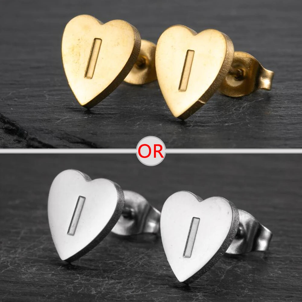 100% Stainless Steel A-Z Initial Earrings for Women Girls Personalize Letter Name Heart Stud Earring Family Jewelry Best Gifts